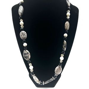 Natural Stone Necklace 80s Natural Neutral Color Brown Black Stone Bead Necklace